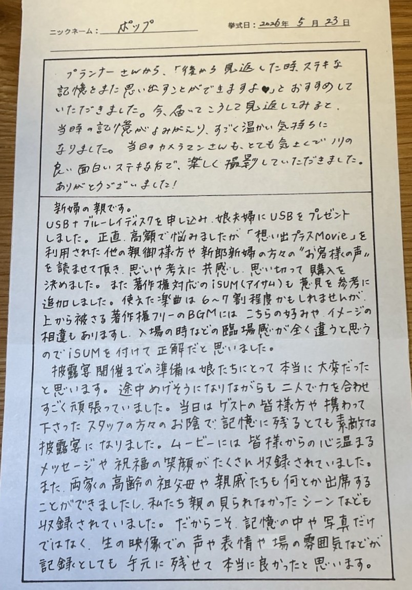 生の映像での声や表情や場の雰囲気などが記録としても手元に残せて本当に良かったと思います。