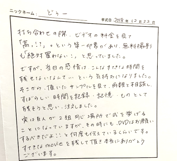 すばらしい時間を記録・記憶・ものとして残そうと思い注文しました